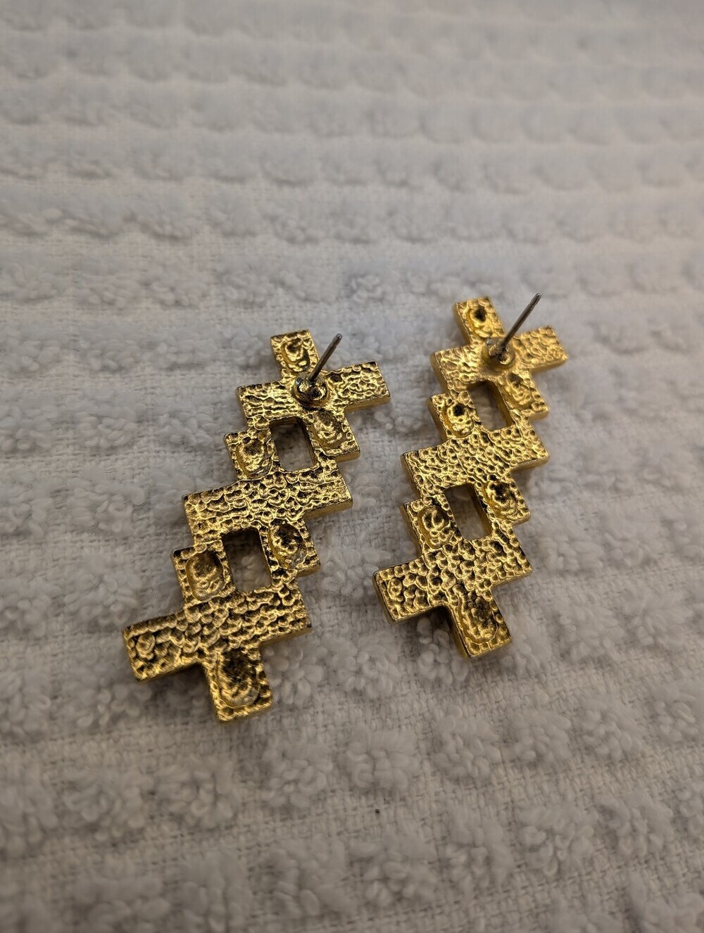 Vintage Retro Geometric Golden Drop Dangle Earrings - Picture 3 of 9